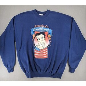 Vintage Betty Boop American Sweetheart Crewneck Sweatshirt Sz XL Flag Retro